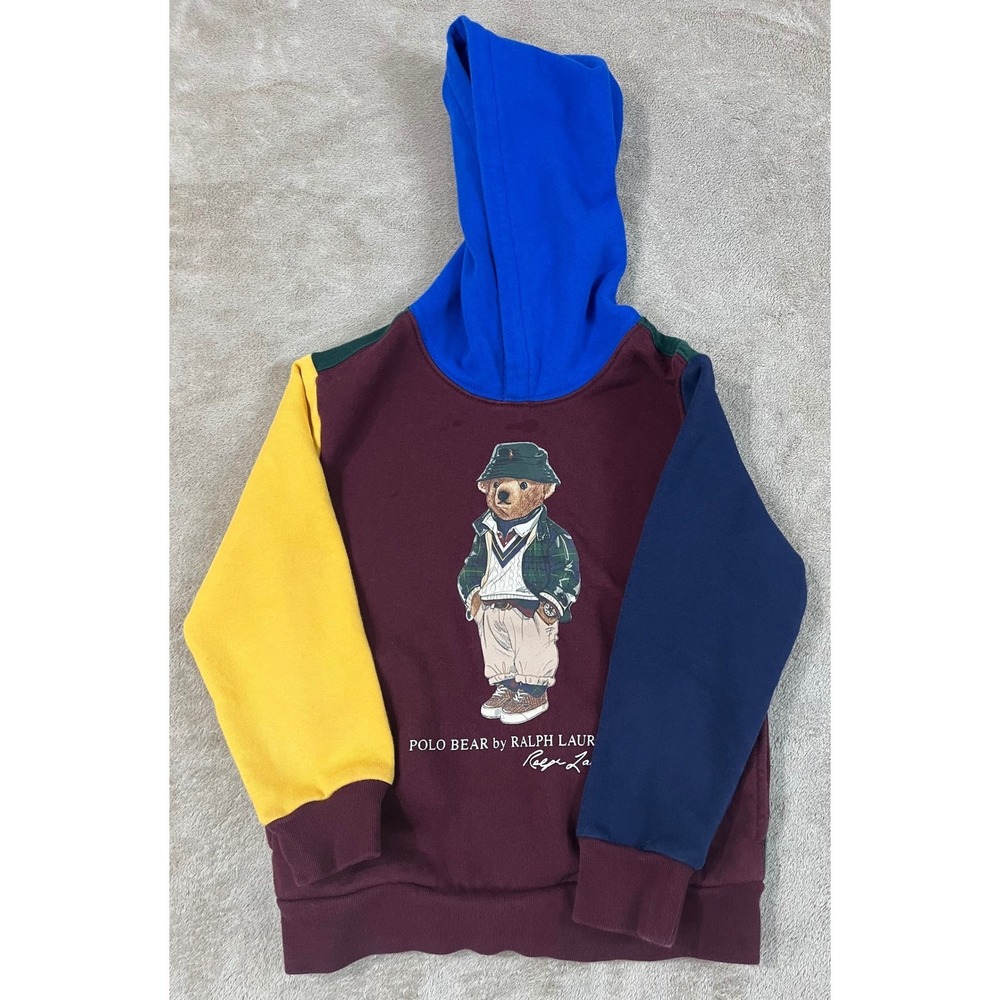 Polo Ralph Lauren Polo Bear Hoodie Kids Boys 6 Gray Color-block Preppy L/S GOOD